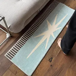 Long Striped Carpet for Bedroom & Living Room, Simple Graphic Pattern Decorative Rug, Cute Design for Girls' Rooms, Bedside Floor Mat