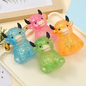 Highland Cow Squishy, Mini Cute Animal Squeeze Toy for Kids & Adults, Glitter Slow Rising Sensory Fidget Stress Ballfor Anxiety Relief, Easter Basket Stuffer Party Favor Gift for Cow Lovers