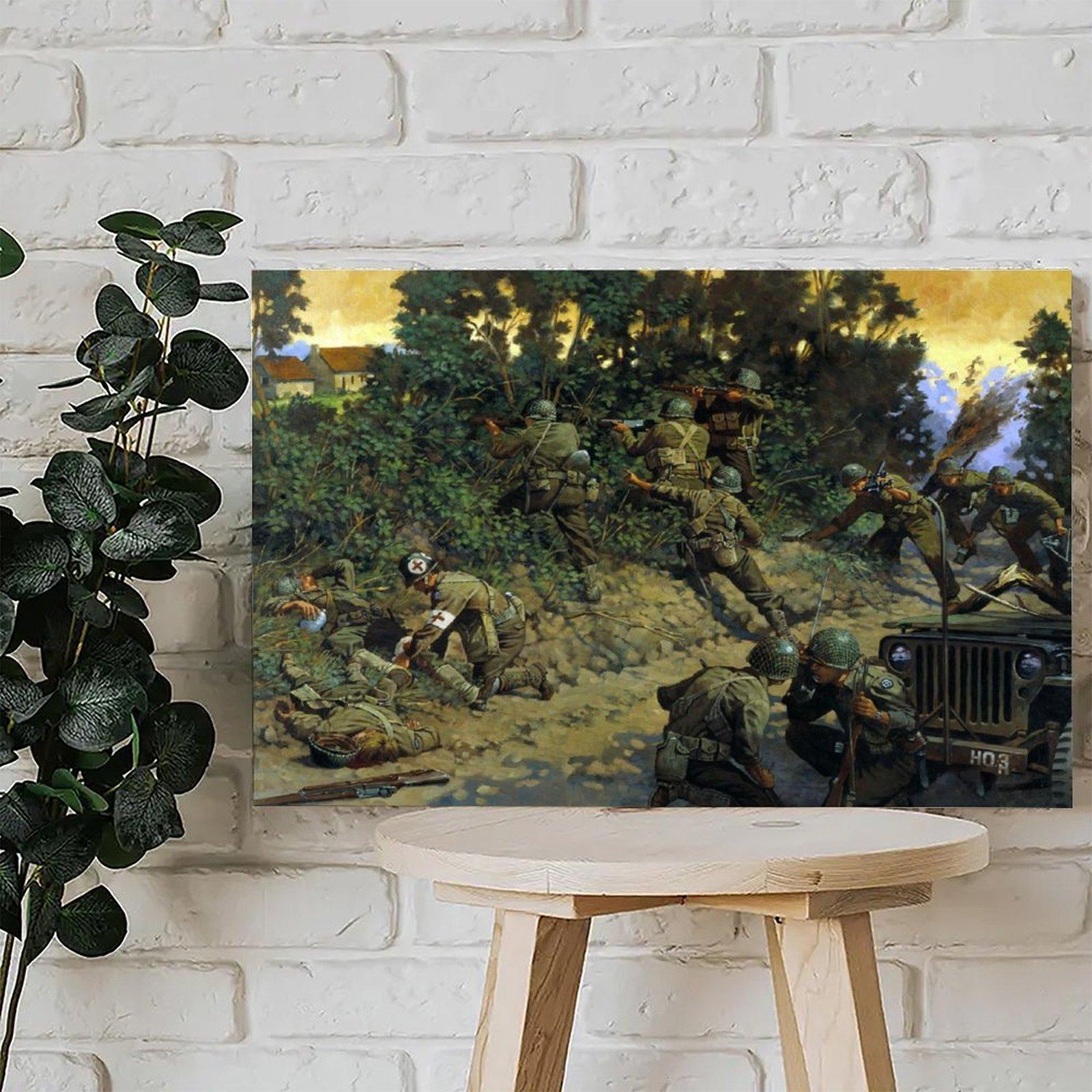 Vintage Poster WW II Soldier Battle  Rifle Poster Decorative Painting Canvas Wall Art Picture Print Modern Family Bedroom Decor