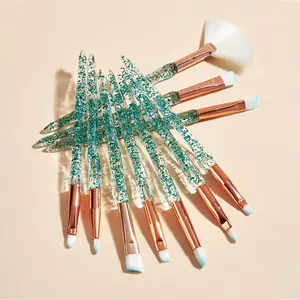 10-Piece Makeup Brush Set with Glitter Crystal Handle, Soft Nylon Bristles, Fragrance-Free, Suitable for All Skin Types