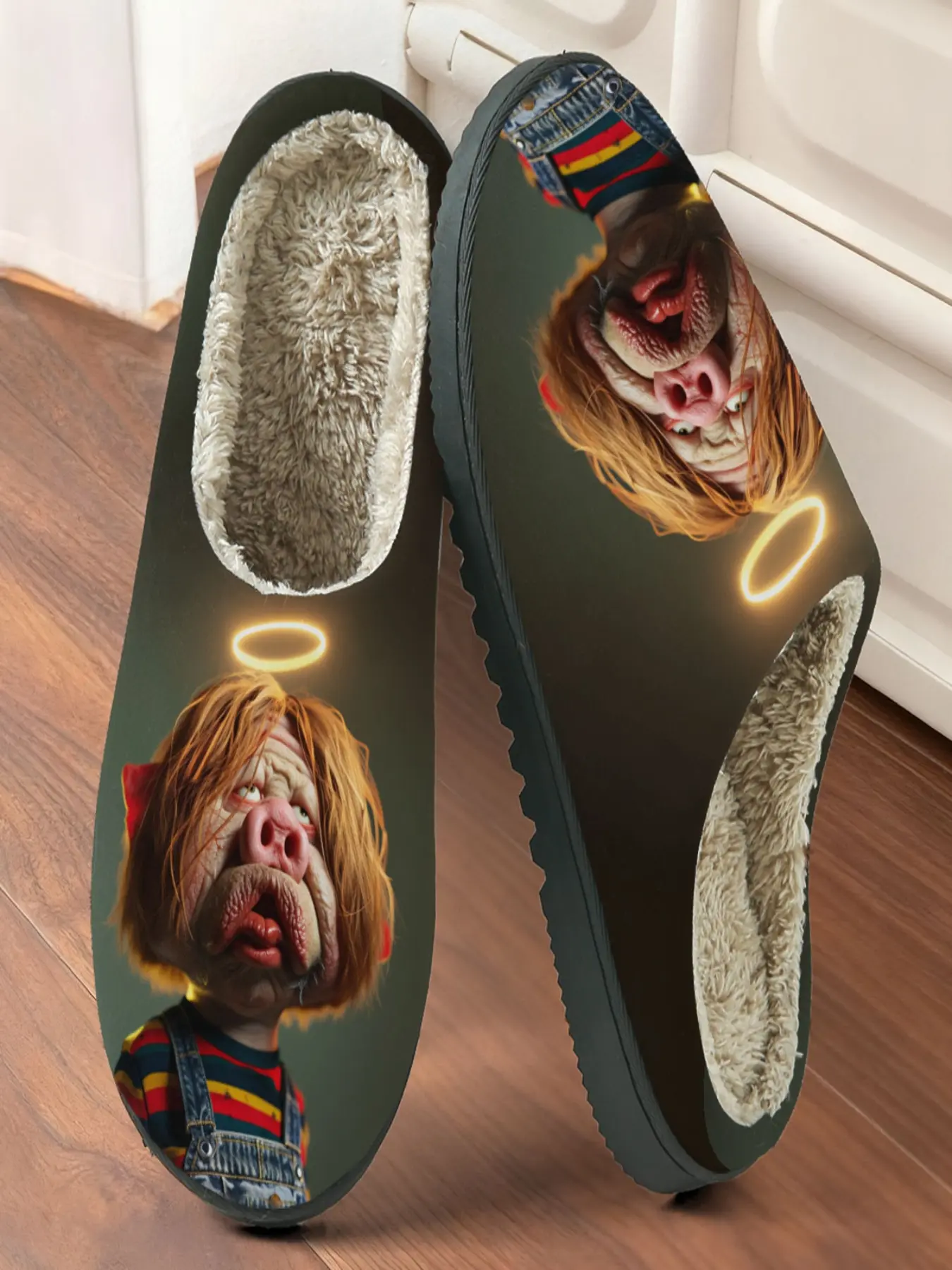 Crazy Angel Pig Face Home Plush Slippers 1 Pair, Crazy Contrast Funny Style, Faux Fur Lining + Fleece-Lined Warmth + Platform Cushioning, Funny Contrast Enthusiasts & Home Lovers for Home Foot Warmth + Eye-Catching Stylish Outfits, Winter Must-Have!