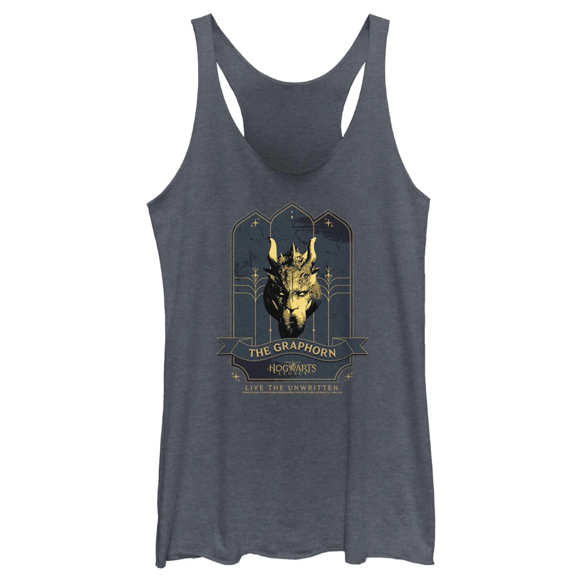 Women's Fashion Racerback Tank Top - Sleeveless, Crew Neck, All Seasons, Hogwarts Legacy Game Logo Graphorn Print Casual Apparel