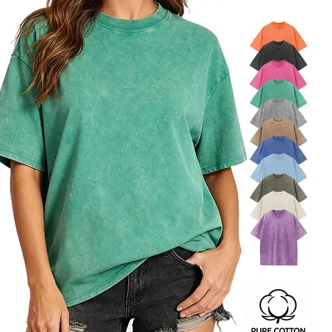 Holafish Women's Acid Washed T-Shirt Vintage Cotton Crewneck Top, Casual Loose Fit Short Sleeve for Retro Streetwear, Women's Clothes, Tops, Clothes For Women