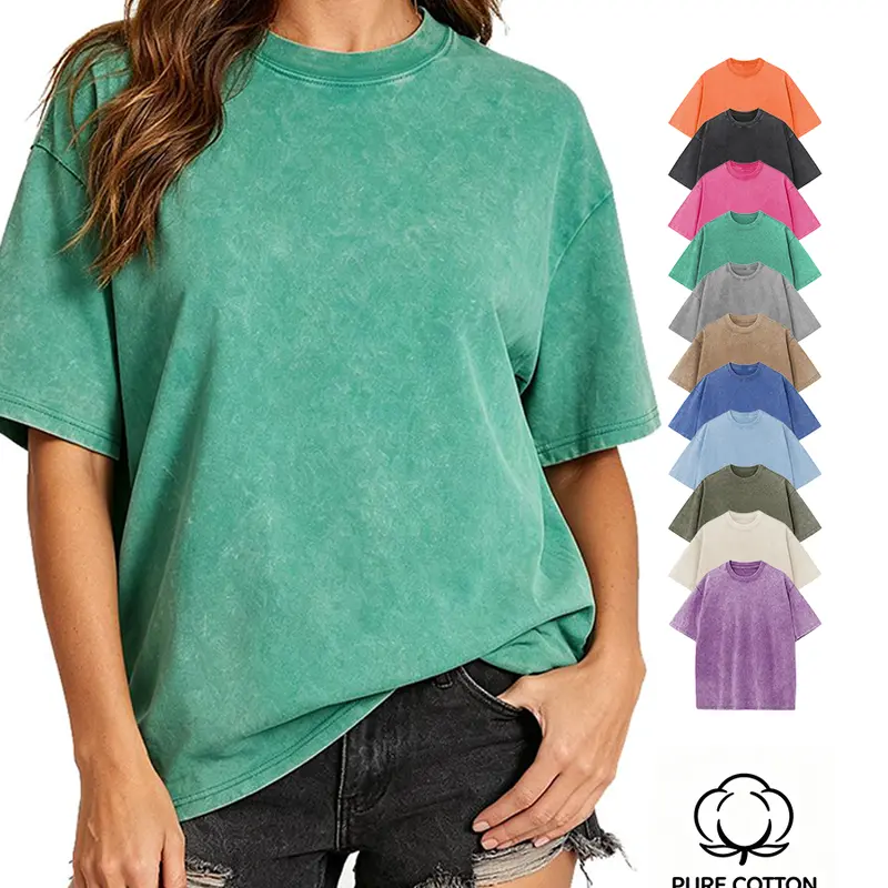 Holafish Women's Acid Washed T-Shirt Vintage Cotton Crewneck Top, Casual Loose Fit Short Sleeve for Retro Streetwear, Women's Clothes, Tops, Clothes For Women