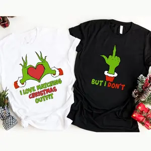 Made in USA Funny Matching Christmas Couple Shirts, 100% Cotton I Love Matching Outfit, cute matching Christmas T-Shirt, holiday tee for partners, festive his & hers Xmas couple outfits