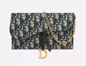 Pre-owned Dior Canvas Shoulder Bags Small Saddle Pouch with Chain 4000015099583