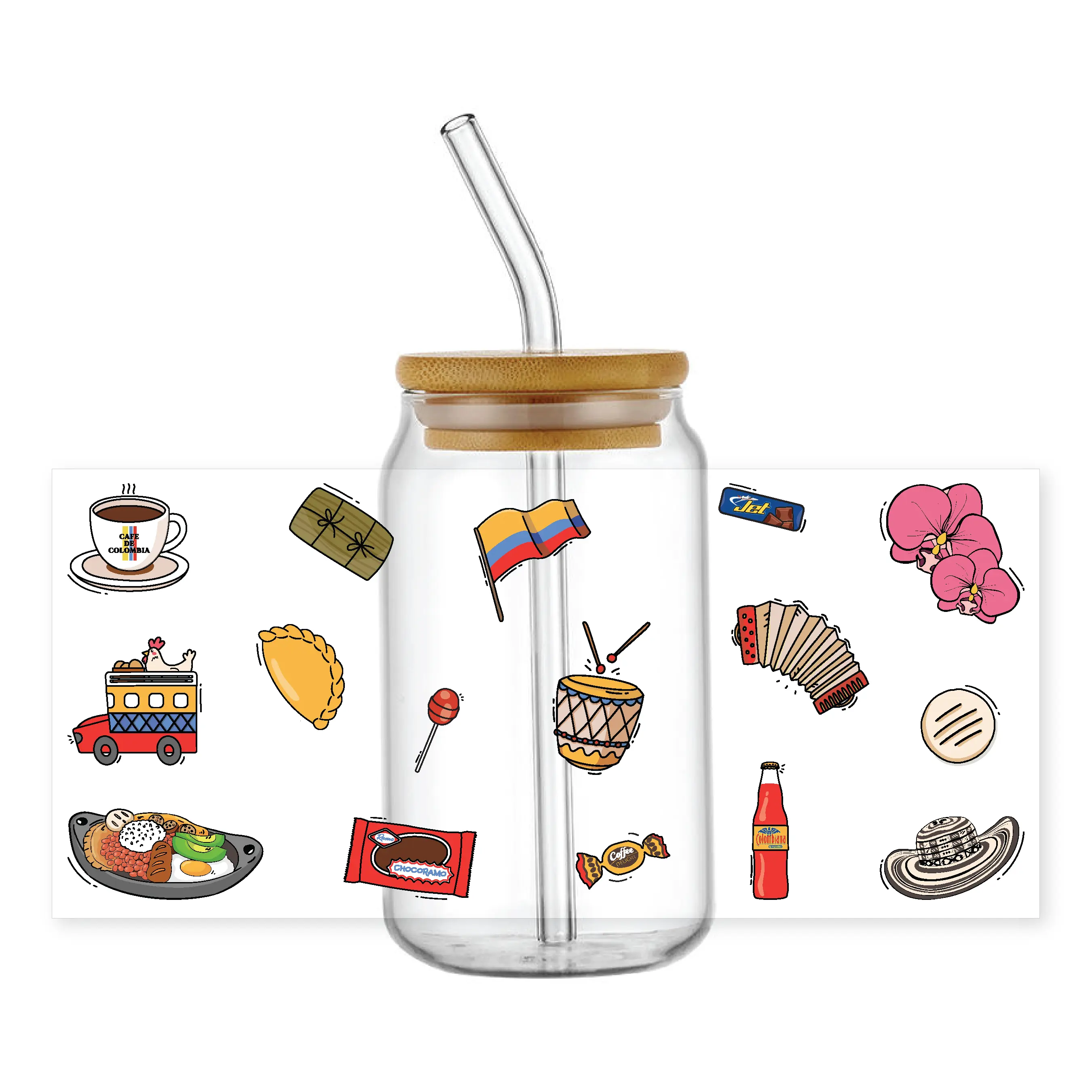 Colombian Cositas Cup Wrap Stickers, Scrapbook Accessory, 9X4 Inches