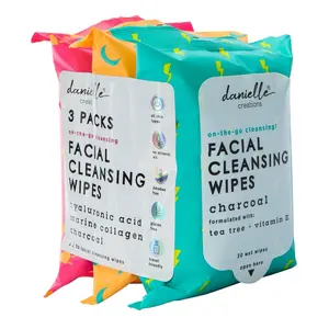 Facial Cleansing Wipes 3-Count - For Gentle Skin Exfoliation hyluaric collagen charcoal