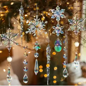 18pcs Crystal Christmas Tree Ornaments - Iridescent Acrylic Snowflake Icicle Drop Crystal Hanging Ornaments for Tree Iridescent Party Decor Christmas Frozen Themed Birthday Decor