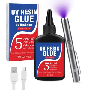 UV  Kit with Light, 60g UV Glue with Rechargeable Light, 5 Second Fast Cure UV Glue Adhesive, Clear Repair Kit for Welding ,  Bonding, Plastic, Glass, , Craft Decoration