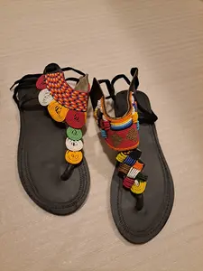 African leather Masai/Maasai Handmade beaded Sandals Sz US 7.5 multicolored 002 Girl Footwear Summer Women Walking Shoes Stylish