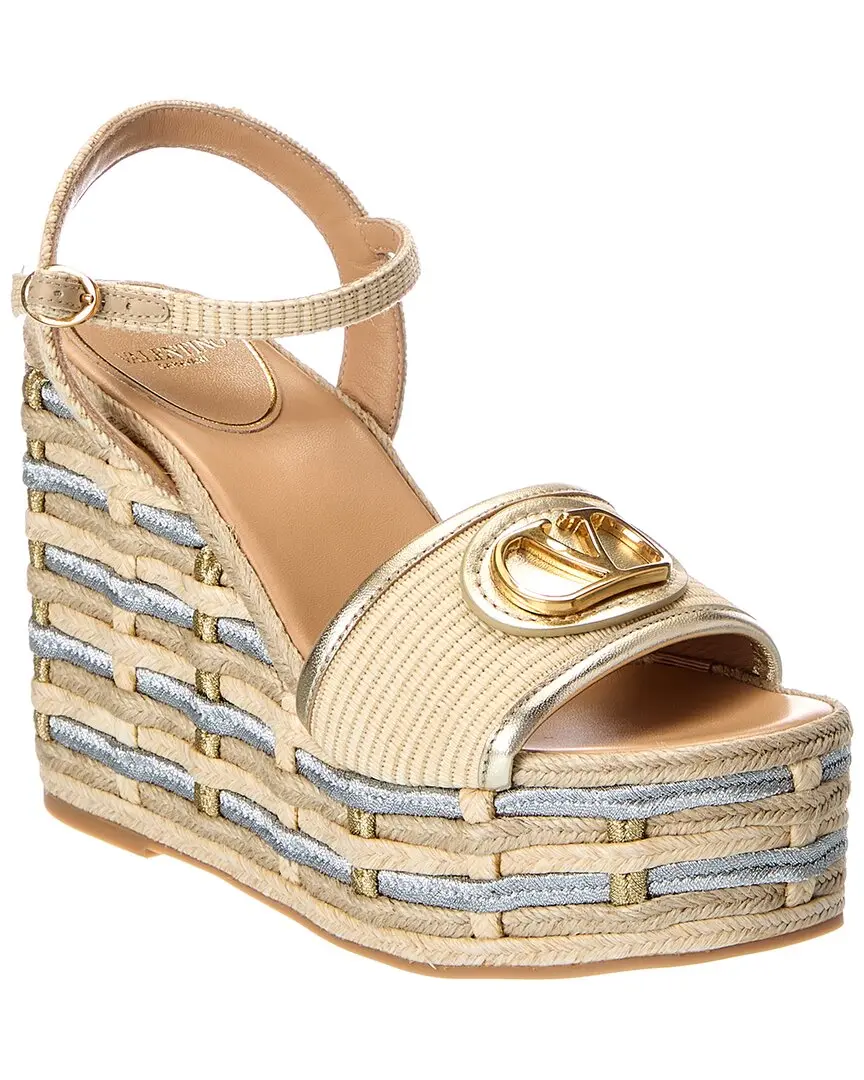 Valentino VLogo Signature 120 Leather-Trim Wedge Sandal