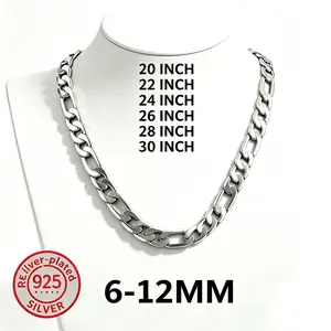 1 piece – 925 silver-plated necklace, classic and stylish design, suitable for men and women, 6mm/8mm/10mm/12mm chain necklace, length of 20-30 inches, holiday gift, couple’s gift, high-quality souvenir, versatile style