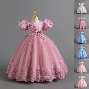 Pink Kids Clothes Applique Sequins Beading Embroidered 206 Princess Long Ball Gown Frock Children Formal Evening Party Banquet Pageant Prom Host Cocktail Dress White Flower Girls 3-9Y