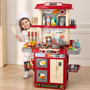 Kids Kitchen Playset, 58PCS Kid Play Kitchen with Realistic Lights & Sounds, Spray Sink Toy Kitchen Accessories, Pretend Food Toys Kitchen for Boys Girls,Pretend Play Kitchen Toys for Kids，Play Kitchen for Kids Pretend Play Kitchen,for Ages 3+