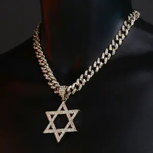 Large Star of David Pendant Cuban Cubic Zirconia Chain HipHop 18-24" Gold Plated 10mm Chain Luxurious Quality Perfect Gift