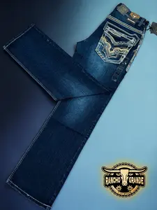P-1460 Dark Blue Men's Western Cowboy Jeans Boot Cut Straight Fit / Pantalon para Hombre Corte Bota