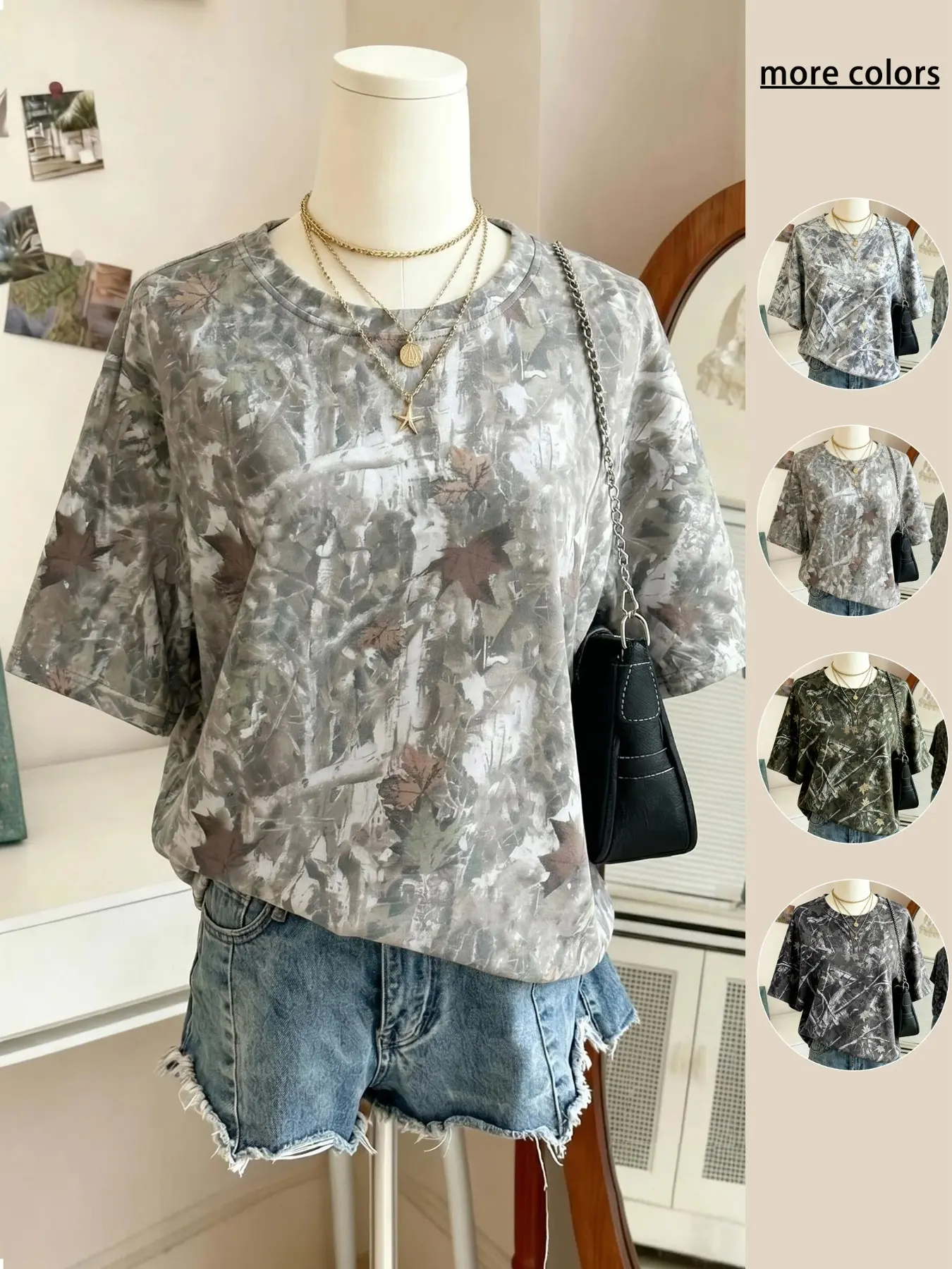 Y2K American Street Style Streetwear Camouflage Print Oversize Oversized Loose Fit Short Sleeve T-Shirt Camo Print Tee, Women's Summer Casual Everyday Daily Wear and Outdoor Clothing