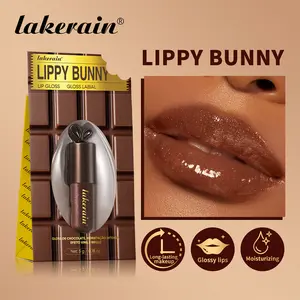 Lakerain Lippy Bunny Chocolate Lip Gloss, Adorable Rabbit Ear Design, Hyaluronic Acid & Glycerin Moisture Lock, Long-Lasting Shine