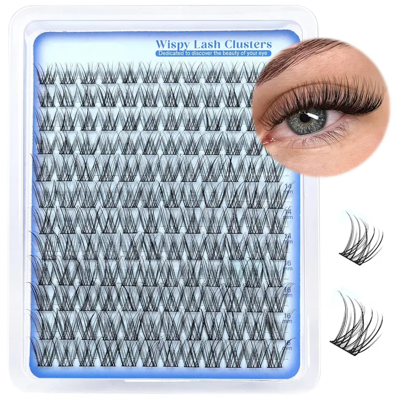 144pcs D Curl Cat Eye False Eyelashes, Single Reusable Long Fake Lashes 10-16mm, DIY Fox Eye Makeup Extension Set