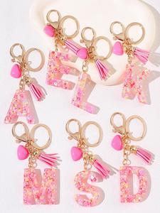 initials letter design keychain, cute tassel & heart & confetti decor keychain for women & girls, fashion charms accessories for bag & car key decoration, girlfriend gifts, bag charms