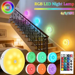 RGB LED Night Light with Remote Control, Adjustable Rgb Lighting, RGB Cabinet Lamp, LED Wall Light with Timer, Touch Control, Lighting Modes Adjustable, Suitable for Bedrooms, Under Cabinets and Closets, Corridor Lights(6pcs/3pcs)