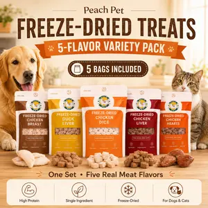 Peach Pet Freeze-Dried Cat Crunchy Treats Variety Pack - 5-Pack, 3.5oz, High Protein Snacks with Real Meat Lean Cuts Variety Mix