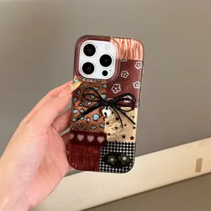 Perforated Vortex IND | Splicing Grid Star Butterfly | Black Bow | Glacier Pattern | Best Friend Gift | Suitable for iPhone 11 12 13 14 15 16 17 Pro Max