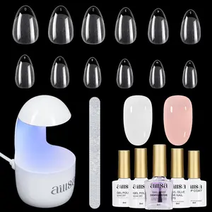 AILLSA Gel Nail Kit 240pcs Matte Almond Nail Tips with 2 In 1 Nail Glue and Nail Dehydrator, UV Light,Top Coat,2 nail color Polish Nail kit Beginners DIY Nails Tool at Home Manicure gelx Nails Birthday&Christmas Gift for Girls Nail Art Nail Care