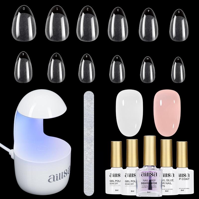 AILLSA Gel Nail Kit 240pcs Matte Almond Nail Tips with 2 In 1 Nail Glue and Nail Dehydrator, UV Light,Top Coat,2 nail color Polish Nail kit Beginners DIY Nails Tool at Home Manicure gelx Nails Birthday&Christmas Gift for Girls Nail Art Nail Care