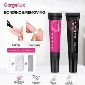Professional Nail Glue and Remover Kit, 2-in-1 Long-Lasting 30+ Day Hold Nail Bond with Gentle Plant-Based Remover, No Bubbles Quick Bonding Adhesive for Press On & Fake Nails, for DIY Nail Art