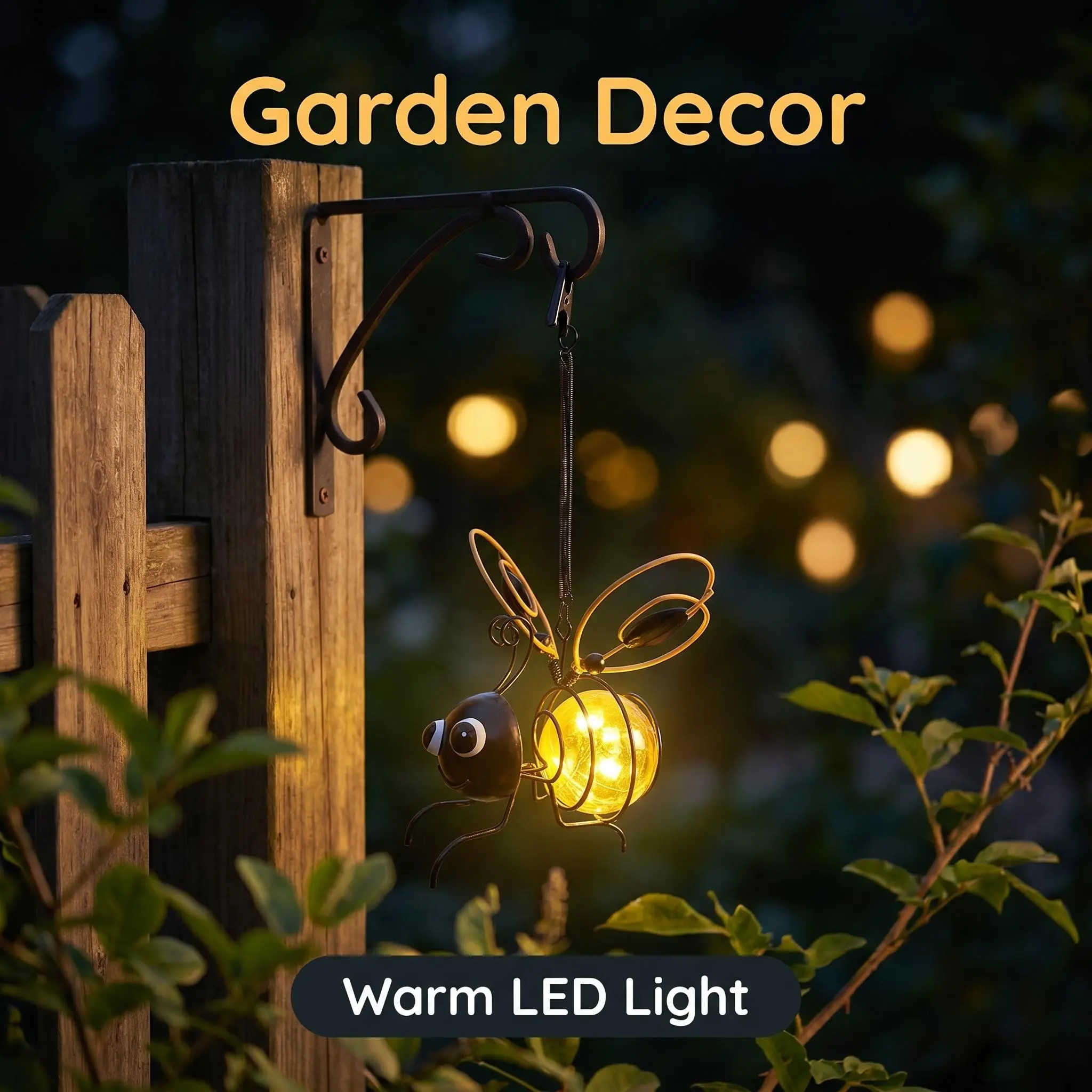 Upgraded Solar Bee Lanterns Outdoor-2 Pack, IP65 Waterproof Bee Decoration Hanging Garden Lights with Cute Animal Design, Solar Powered Metal Ladybug Light Decor for Patio Porch Yard Courtyard, Perfect Gift for Women Mom