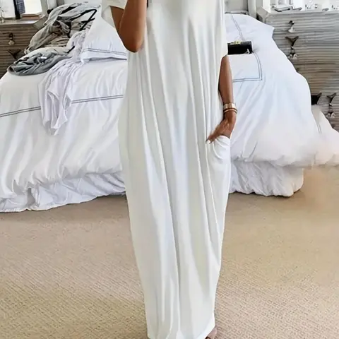 Yodutry Women's Plain Relaxed Fit Batwing Sleeve Nightwear - Soft Casual Pockets Nightdress, All Seasons Yoga & Leisure Loungewear
