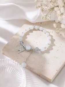 1pcsWhimsical Feline Glass Cat Eye Stone Beaded Charm Bracelet - Delicate Butterfly Accent, Dainty Wrist Adornment, Perfect Gift for Cat Lovers and Fashionistas, Stackable Bracelets