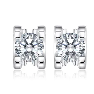 1.1ct 18K White Gold 4-Prong Bullhead Setting Round Brilliant Cut Lab-Grown Stud Earrings BZB-MDC0073