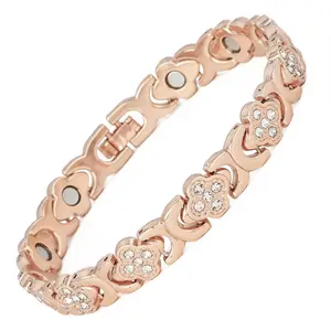 Cooper Bracelets for Women Magnetic Bracelet Adjustable Modern Fashion Accessories Mother's Day Gift Effective Magnets Rose Gold Four-leaf Clover Jewelry Wristband with Length Adjustment Tool Birthday Gift