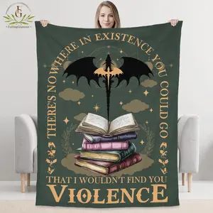 50''X60'' Fourth Wing Fantasy Romance Reader Gift Blanket, Geometric Pattern, Vintage Style, Polyester 100%, Digital Printing, Flannel Fabric, Quilting Craftsmanship, 250-300 G/ ㎡ , Mixed Color, Dragon Rider, For Her, For Book Lover Whimsical