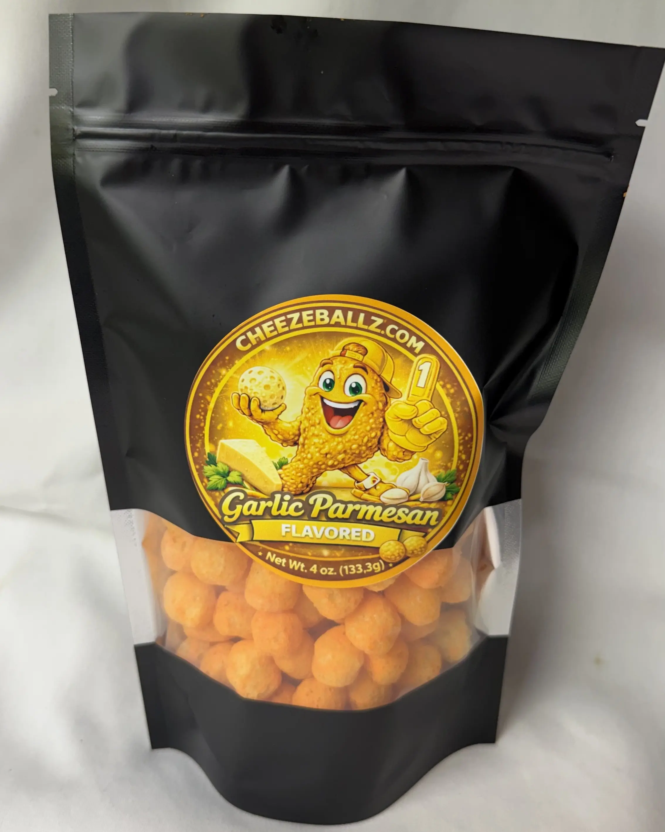 Garlic Parmesan - Gourmet Flavored Cheese Ball Puffs - 4 oz. Bag (Cheesy Snack, Crispy, & Crunchy Goodness!!)