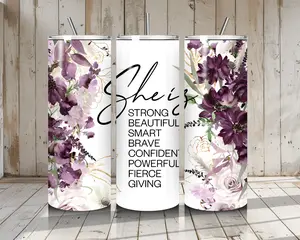 She is Strong, Beautiful, Smart 20oz Stainless Steel Tumbler with Glossy Finish Double Wall Vacuum Insulated Includes Reusable Metal Straw and Cleaner