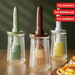 1pc Silicone Kitchen Oil Brush with Bottle - Heat Resistant, Non-Stick, Easy Cleaning, Integrated Seasoning Container - Perfect for BBQ, Outdoor Camping, Picnic, Hiking, Cooking, Kitchen Essentials, Cookware Accessories and Grill Brush