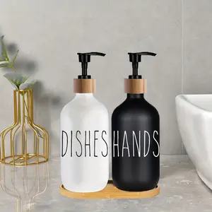 Hand and Dish Soap Dispenser with Wood Tray Kitchen Soap Dispenser Set, Soap Container, Durable & Eco-Friendly Design, Perfect for Home Use, Black