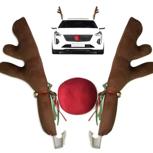 Christmas reindeer antler car decorations, Christmas car ornaments with jingle bells, Rudolph the red-nosed reindeer, car accessory decoration kits as gifts