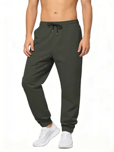 Men's simple solid color casual pants, elastic waist drawstring and ankle fold design, woven ankle binding pants, sports pants, fitness pants, suitable for gym, sports, and daily wear (universal for all seasons)