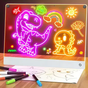 Rechargeable LED Drawing Board for Kids Glow Doodle Pad Light Up Acrylic Dry Erase Message Board with Stand 7 Color Lumi Note Board for Girls Boys Classroom Home Office Gifts