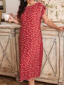 Romantic Elegant Small Floral Contrast Trim Women's Sleepwear Loungewear, Comfortable Nightgown for Ladies, Perfect for Relaxing at Home