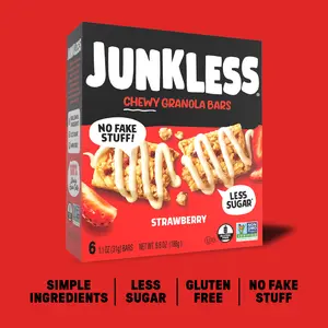 JUNKLESS Chewy Granola Bars Strawberry Simple Ingredients Less Sugar Gluten Free No Fake Stuff