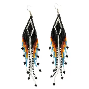 NATIVE STYLE HANDMADE ETHNIC SUN COLOR BEADED CHANDELIER EARRINGS E61/1