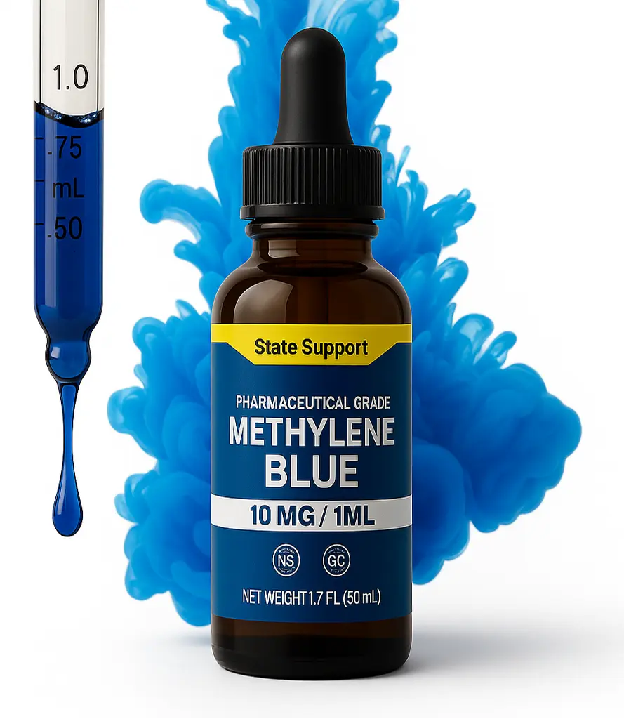 PQEKW USP Grade Methylene Blue Solution - 2% Concentration, 60 ML (2 FL OZ), Pharmaceutical Grade Healthcare Supplement, Probiotic Complex-Type Magnesium, Non-GMO, Vegan (Details on Packaging)