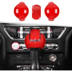 Compatible with Ford Mustang 2015-2023, 3PCS Gear Shifter Knob Cover Interior Trim Accessories (Red)