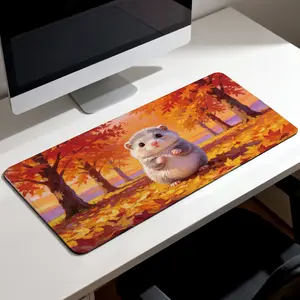 Premium Fluffy Hamster In Autumn Forest Illustration High Quality Mouse Pad Modern Office Gaming Comfort Experience Non Slip Durable For Daily Work And Play  40*80 Size.
